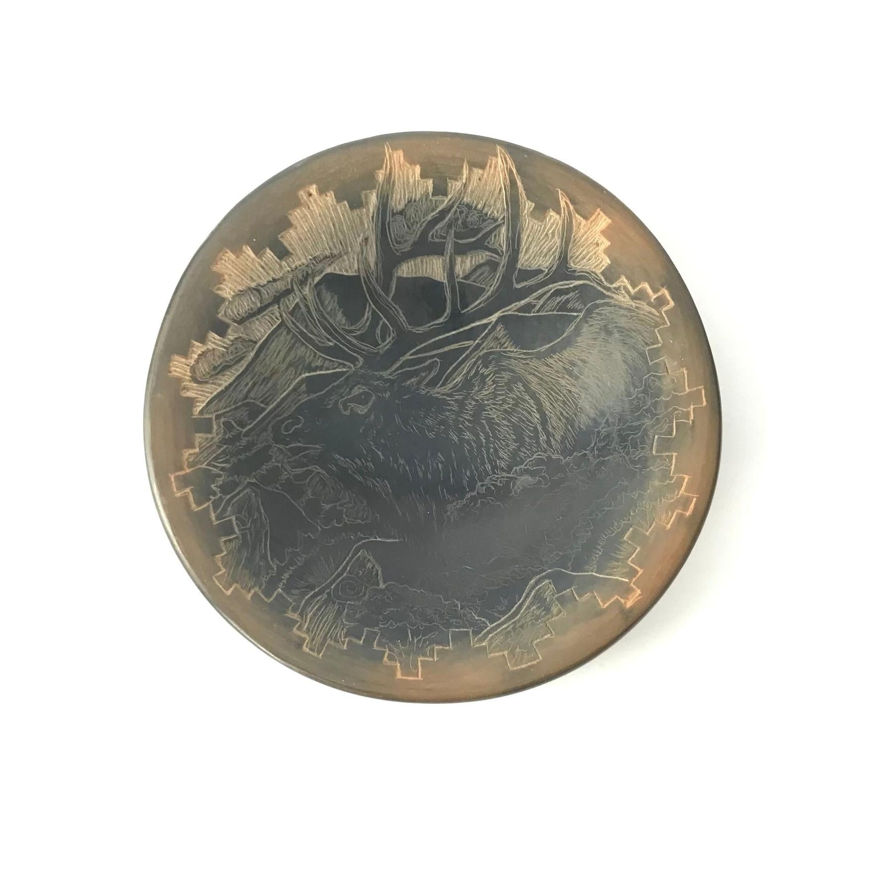 Kevin Naranjo Sgraffito Small Elk Plate-Indian Pueblo Store