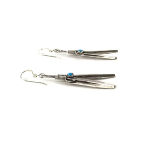 Charley Chester Sterling Silver and Turquoise Feather Earrings-Indian Pueblo Store
