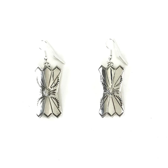 Delbert Shirley Sterling Silver Stamped Dangle Earrings-Indian Pueblo Store