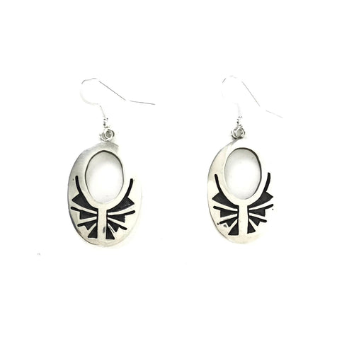 Stewart Dacaywma Hopi Overlay Dangle Earrings-Indian Pueblo Store