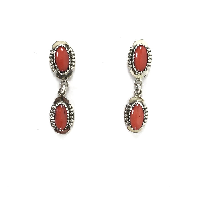 Nelson Morgan Apple Coral Dangle Earrings-Indian Pueblo Store