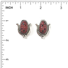 Load image into Gallery viewer, Tracey Bowekaty Red Spiny Oyster Shell Corn Earrings-Indian Pueblo Store
