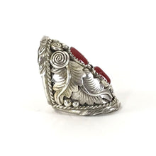 Load image into Gallery viewer, Julia Etsitty Sterling Silver and Coral Applique-Indian Pueblo Store
