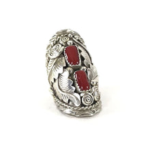 Load image into Gallery viewer, Julia Etsitty Sterling Silver and Coral Applique-Indian Pueblo Store
