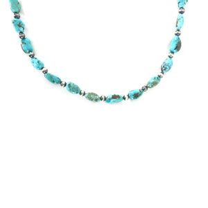 Melvin Masquat Kingman Turquoise and Sterling Silver Bead Necklace-Indian Pueblo Store
