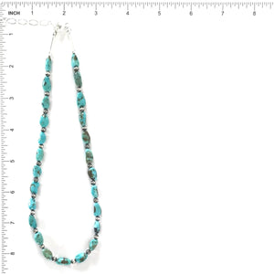 Melvin Masquat Kingman Turquoise and Sterling Silver Bead Necklace-Indian Pueblo Store