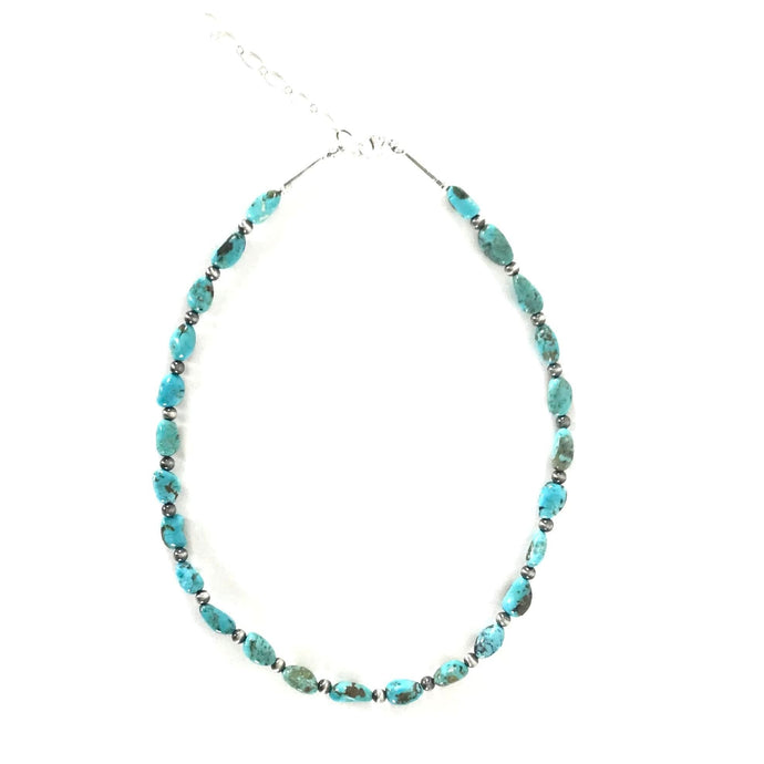 Melvin Masquat Kingman Turquoise and Sterling Silver Bead Necklace-Indian Pueblo Store