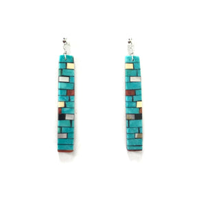 Percy and Charlotte Reano Turquoise Multi-Gemstone Mosaic Inlay Earrings-Indian Pueblo Store