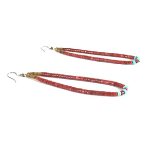 Joe and Marilyn Pacheco Apple Coral and Turquoise Heishi Jacla Earrings-Indian Pueblo Store