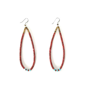 Joe and Marilyn Pacheco Apple Coral and Turquoise Heishi Jacla Earrings-Indian Pueblo Store