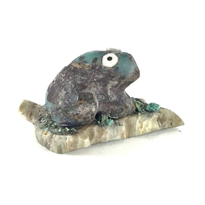 Justin Natewa Chrysocola Frog on Leaf Fetish Carving-Indian Pueblo Store