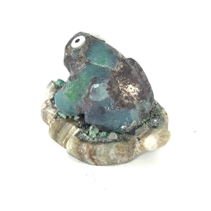 Justin Natewa Chrysocola Frog on Leaf Fetish Carving-Indian Pueblo Store