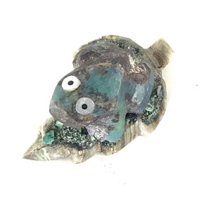 Justin Natewa Chrysocola Frog on Leaf Fetish Carving-Indian Pueblo Store