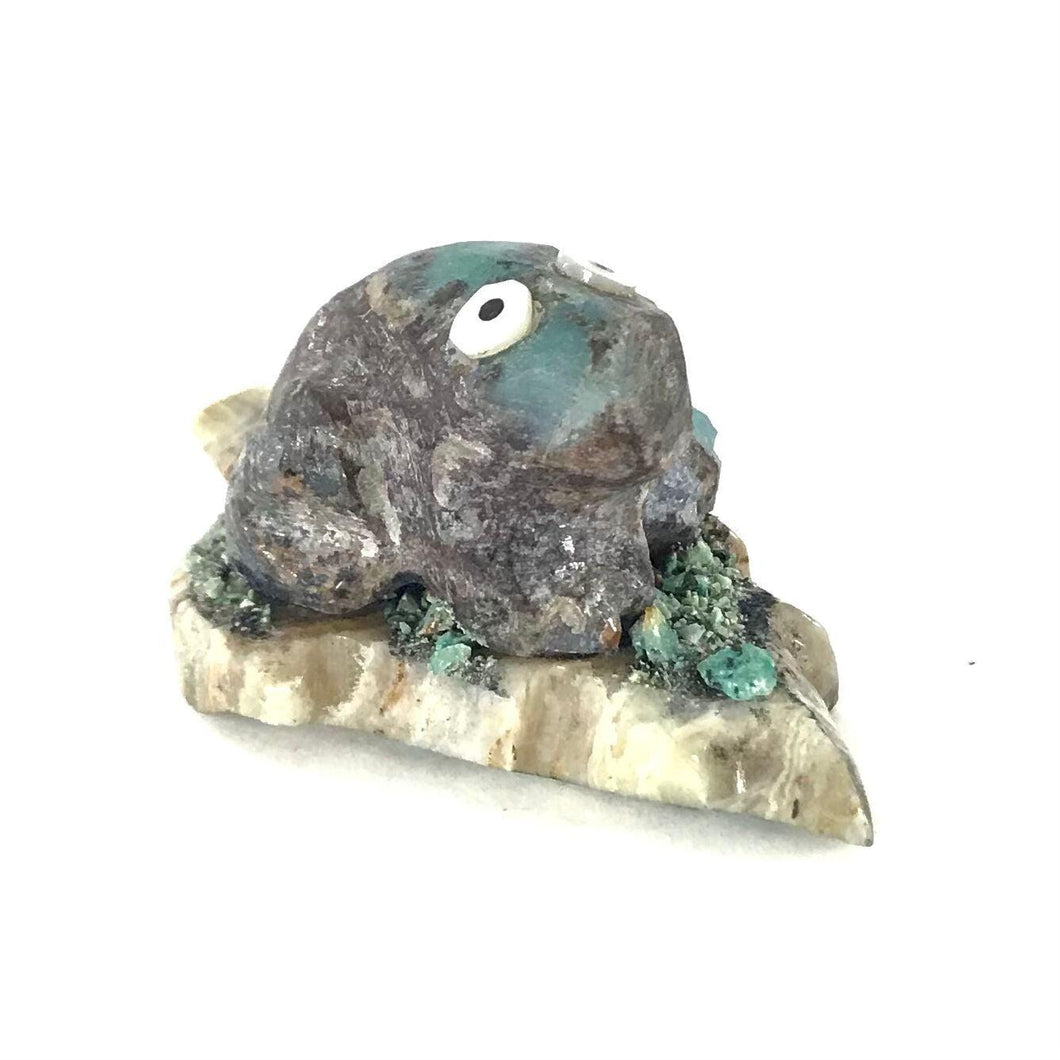 Justin Natewa Chrysocola Frog on Leaf Fetish Carving-Indian Pueblo Store