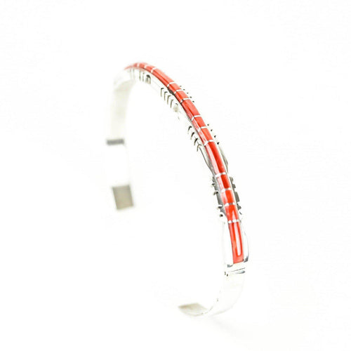 Sheldon Lalio Red Coral Channel Inlay Bracelet-Indian Pueblo Store