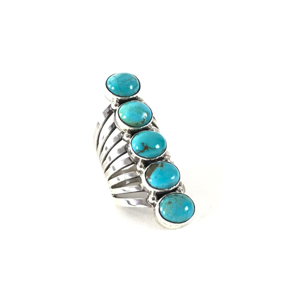 Thomas Yazzie Elongated Turquoise Ring-Indian Pueblo Store