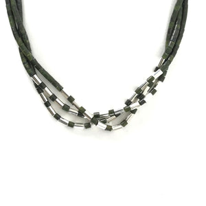 Nick Rosetta 3-Strand Serpentine and Sterling Silver Heishi Necklace-Indian Pueblo Store