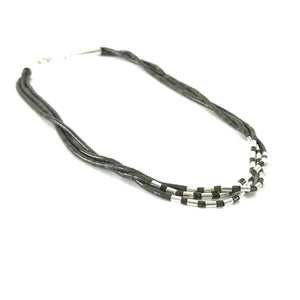 Nick Rosetta 3-Strand Serpentine and Sterling Silver Heishi Necklace-Indian Pueblo Store