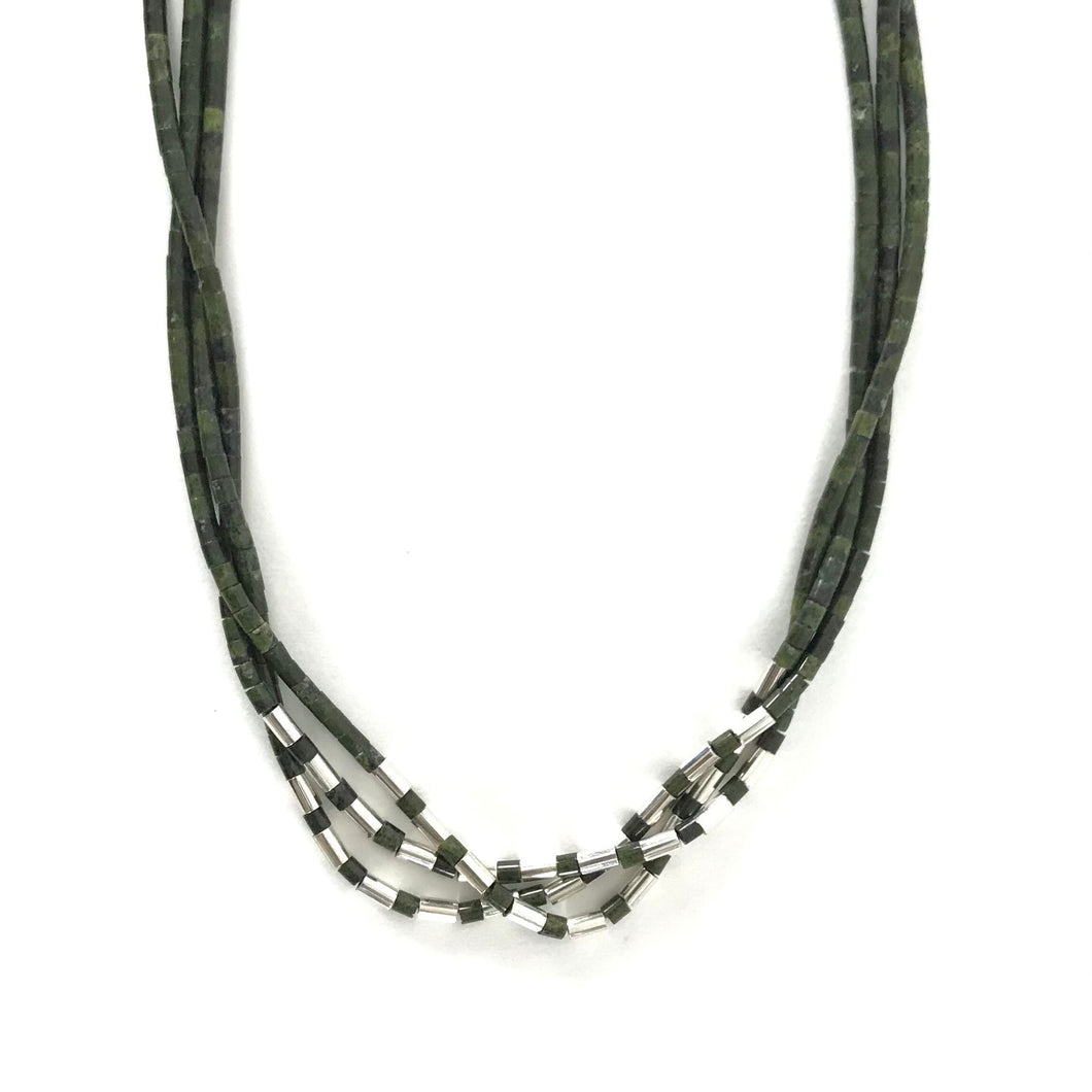 Nick Rosetta 3-Strand Serpentine and Sterling Silver Heishi Necklace-Indian Pueblo Store