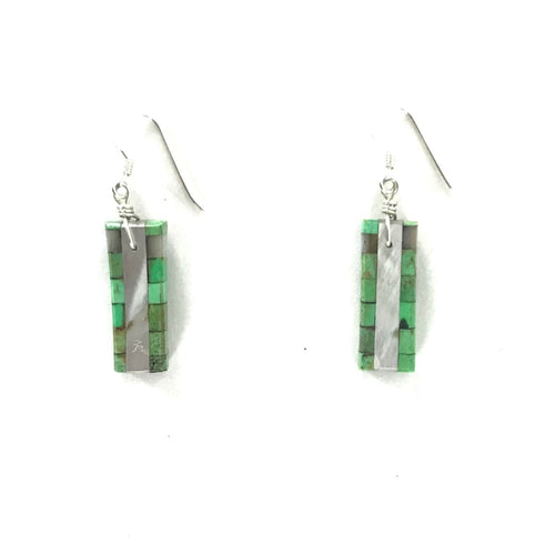 Nick Rosetta Turquoise and Mother of Pearl Mosaic Earrings-Indian Pueblo Store