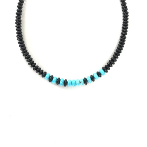 Kevin Ray Garcia Graduated Jet and Turquoise Bead Choker Necklace-Indian Pueblo Store