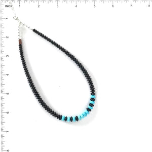 Kevin Ray Garcia Graduated Jet and Turquoise Bead Choker Necklace-Indian Pueblo Store