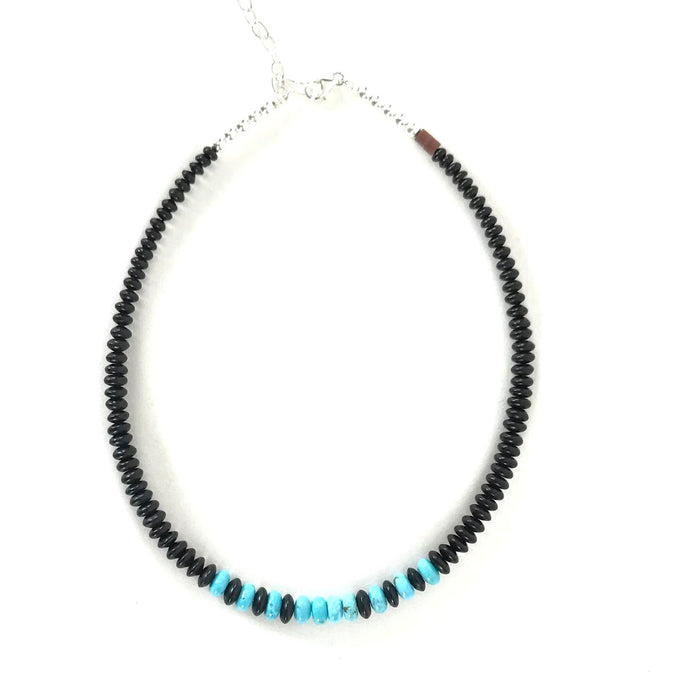 Kevin Ray Garcia Graduated Jet and Turquoise Bead Choker Necklace-Indian Pueblo Store