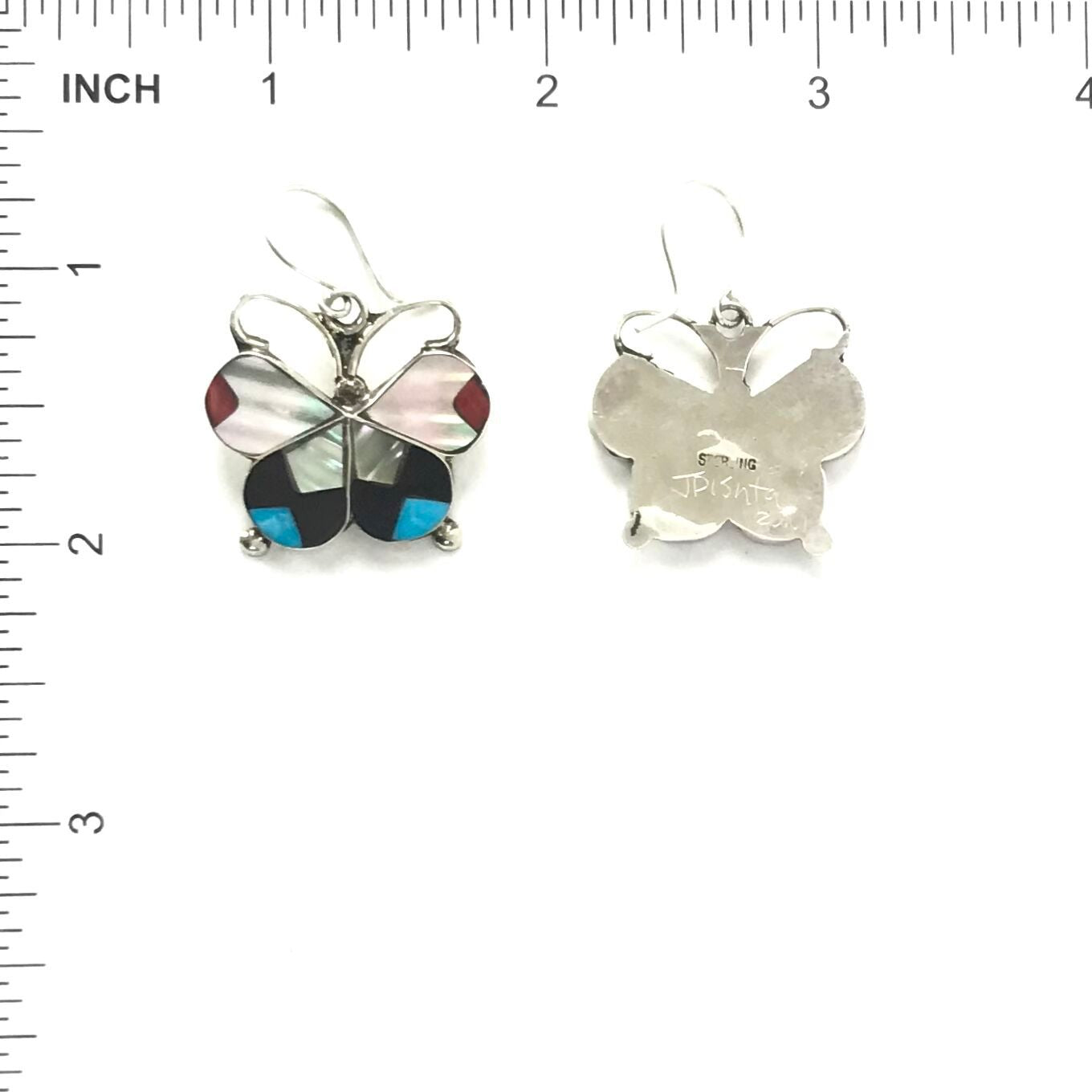 Justin Dishta Multi-gemstone Inlay Butterfly Earrings-Indian Pueblo Store