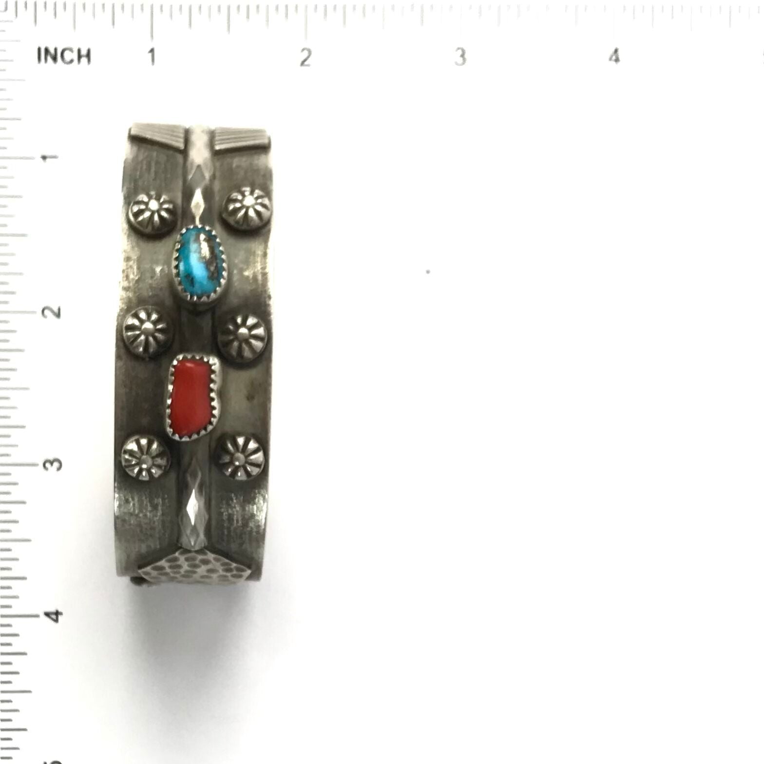 Delbert Secatero Turquoise and Coral Antiqued Bracelet-Indian Pueblo Store