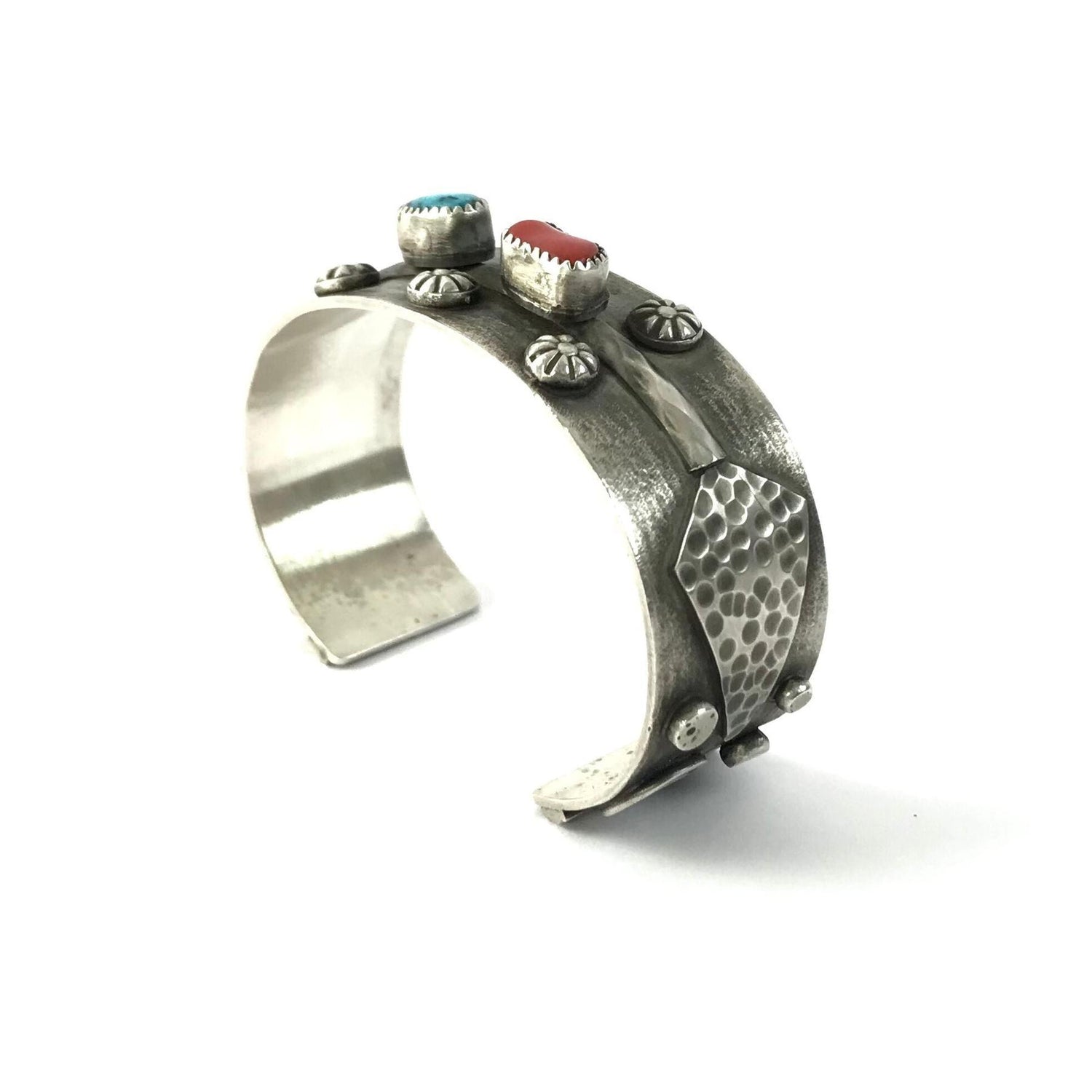 Delbert Secatero Turquoise and Coral Antiqued Bracelet-Indian Pueblo Store