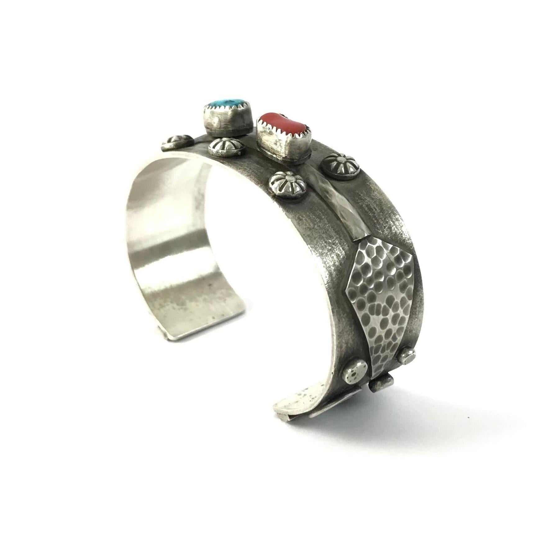 Delbert Secatero Turquoise and Coral Antiqued Bracelet-Indian Pueblo Store