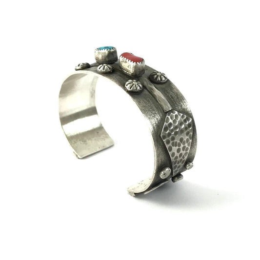 Delbert Secatero Turquoise and Coral Antiqued Bracelet-Indian Pueblo Store
