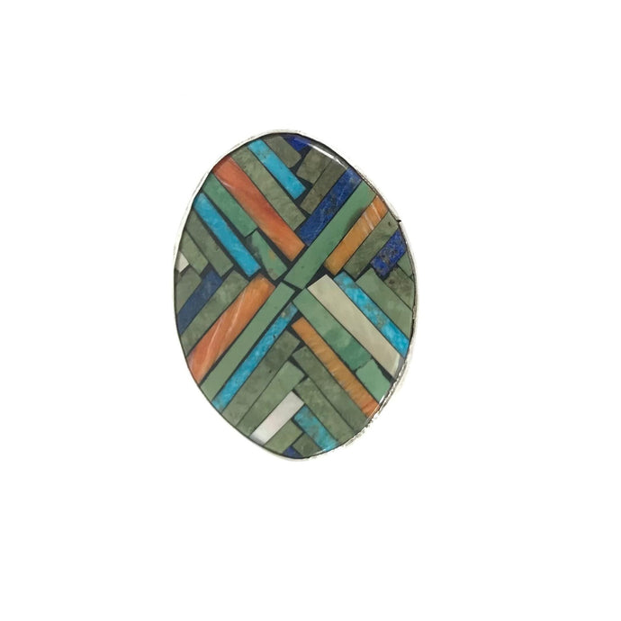 Joe and Angie Reano Turquoise Multi-Gemstone Mosaic Inlay Ring-Indian Pueblo Store