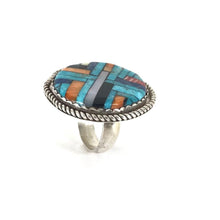 Load image into Gallery viewer, Joe and Angie Reano Lapis Multi-Gemstone Mosaic Inlay Ring-Indian Pueblo Store
