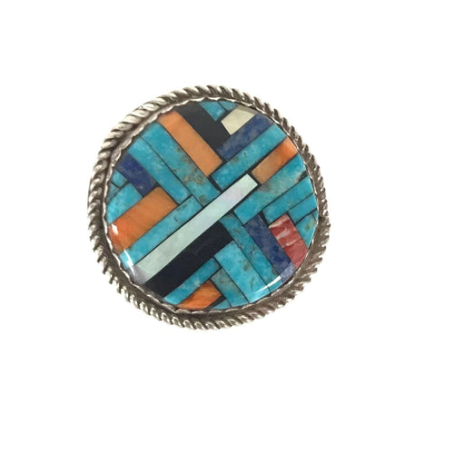 Joe and Angie Reano Lapis Multi-Gemstone Mosaic Inlay Ring-Indian Pueblo Store