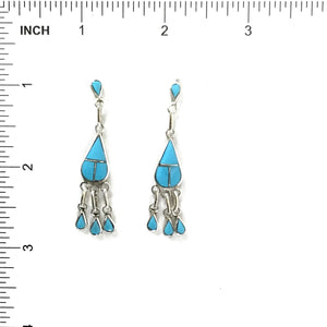 David Lucio Turquoise Inlay Tear Drop Dangle Earrings-Indian Pueblo Store