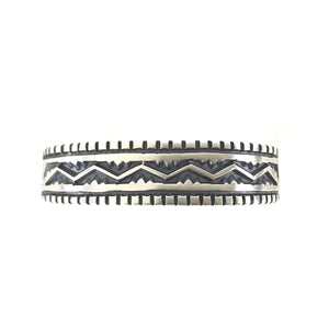 Jerrold Tahe Sterling Silver Zigzag Carved Bracelet-Indian Pueblo Store