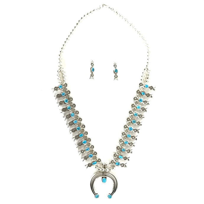 Doris Smallcanyon Squash Blossom Earring and Necklace Set-Indian Pueblo Store