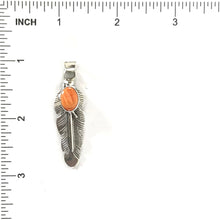 Load image into Gallery viewer, June Delgarito Orange Spiny Oyster Shell Feather Pendant-Indian Pueblo Store
