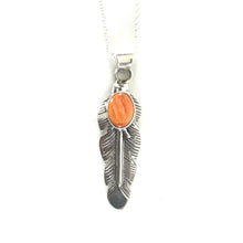 Load image into Gallery viewer, June Delgarito Orange Spiny Oyster Shell Feather Pendant-Indian Pueblo Store

