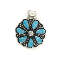 Load image into Gallery viewer, Faye Lowsayate Turquoise Inlay Teardrop Cluster Pendant-Indian Pueblo Store
