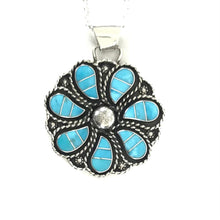 Load image into Gallery viewer, Faye Lowsayate Turquoise Inlay Teardrop Cluster Pendant-Indian Pueblo Store
