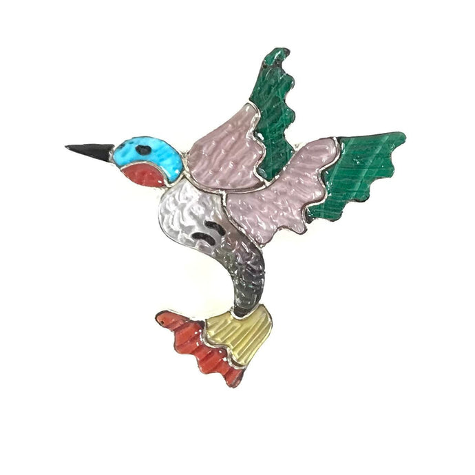 Tamara Pino Multi-Gemstone Inlay Hummingbird Pin-Indian Pueblo Store