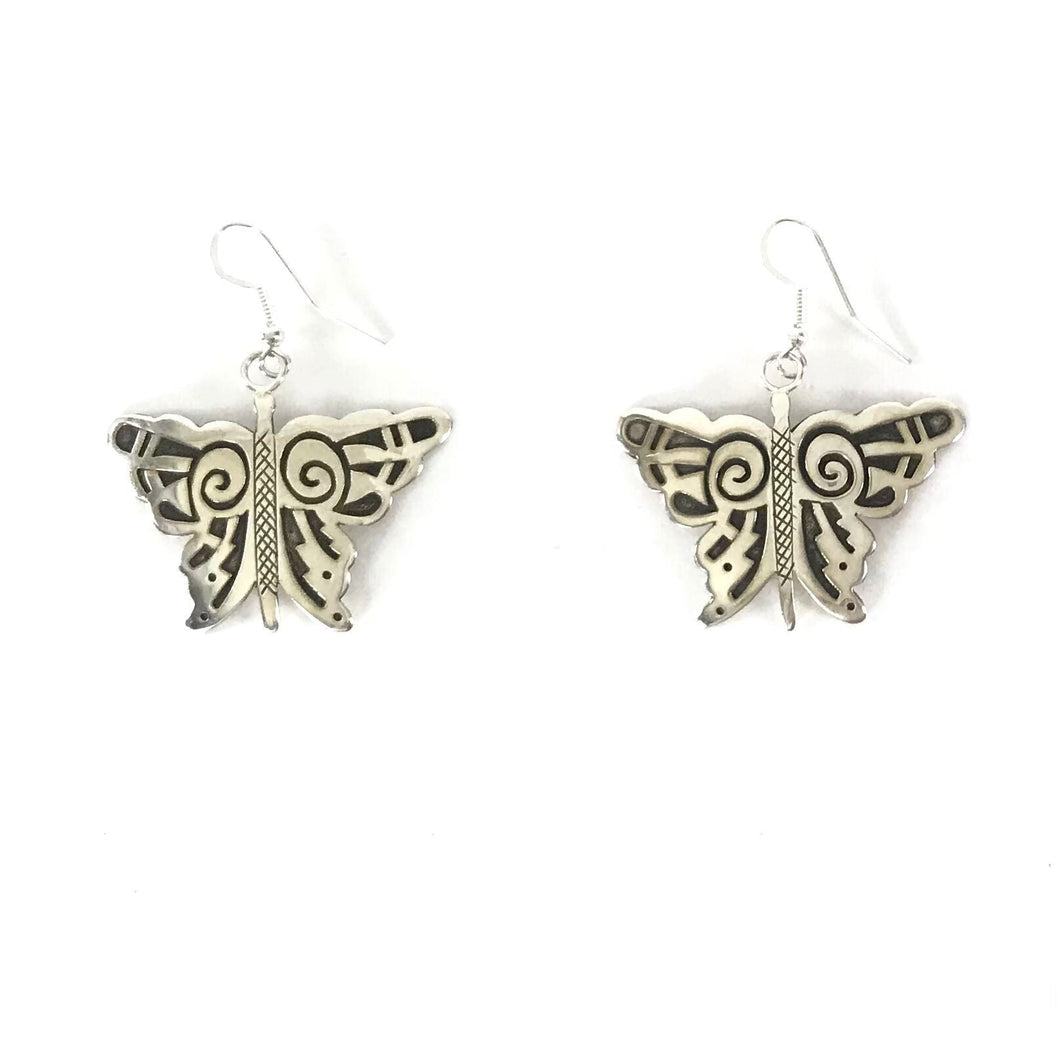 Sterling Silver Overlay Butterfly Dangle Earrings-Indian Pueblo Store