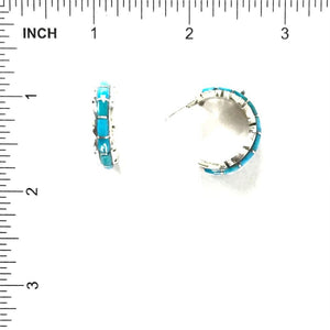 Sheldon Lalio Turquoise Inlay Half Hoop Earrings-Indian Pueblo Store