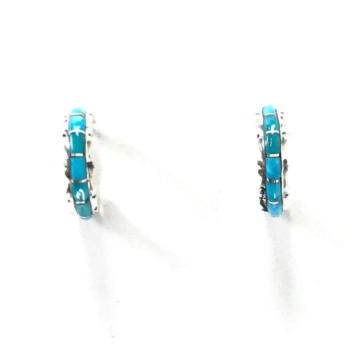 Sheldon Lalio Turquoise Inlay Half Hoop Earrings-Indian Pueblo Store