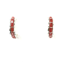 Load image into Gallery viewer, Sheldon Lalio Coral Inlay Half Hoop Earrings-Indian Pueblo Store
