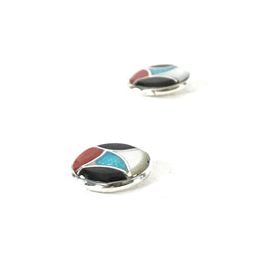 Theresa Leekya Multi-gemstone Inlay Button Earrings-Indian Pueblo Store
