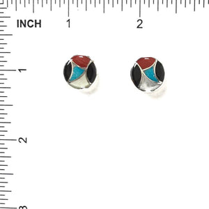 Theresa Leekya Multi-gemstone Inlay Button Earrings-Indian Pueblo Store