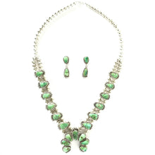Load image into Gallery viewer, Green Turquoise Squash Blossom Necklace and Earring Set-Indian Pueblo Store
